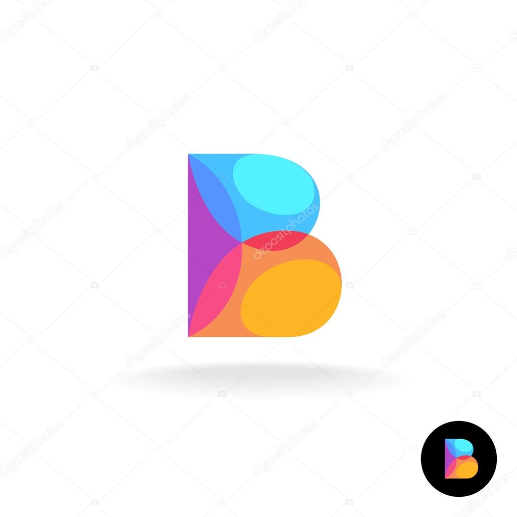 Letter B colorful transparent cartoon logo. Transparency are flattened.