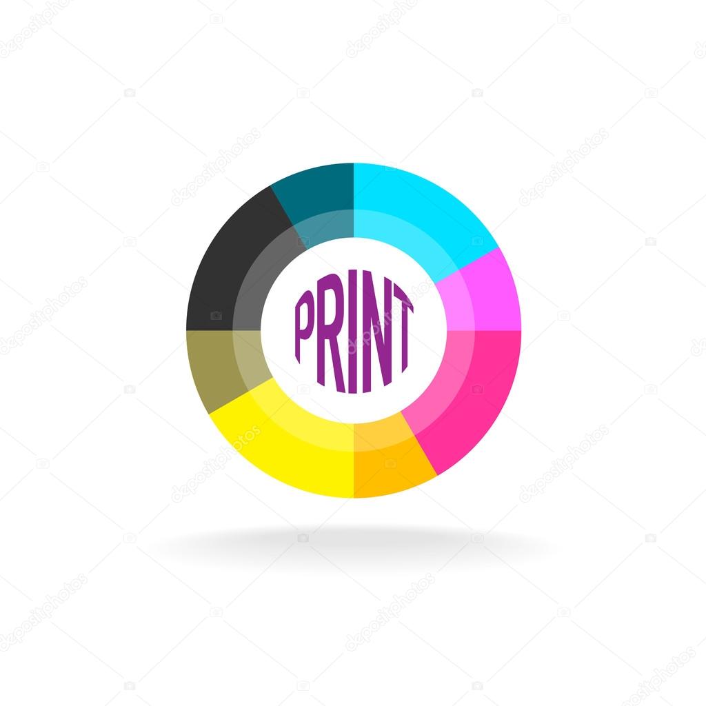 Print shop round logo template on white background