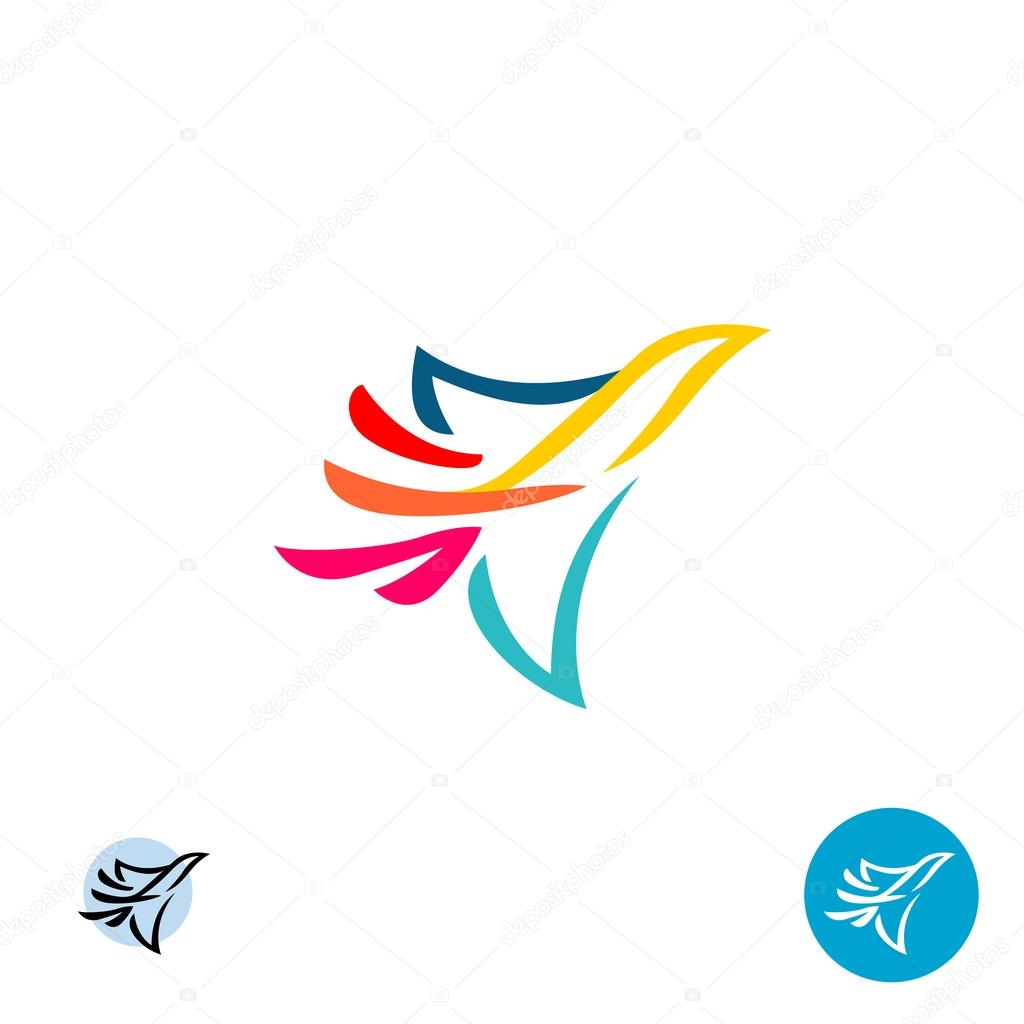 Dove logo. Abstract colorful lines style flying bird silhouette.