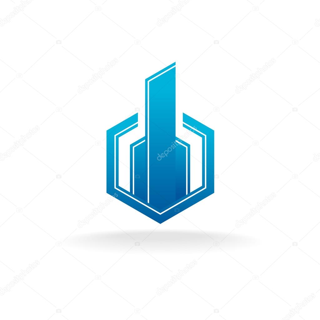 Real estate city building logo. Hex corner style.
