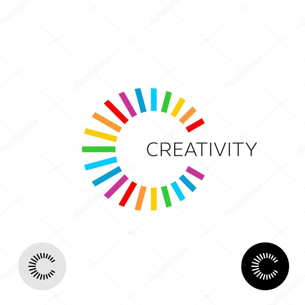 Letter C creative colorful logo template. Ray rainbow lines burst style.