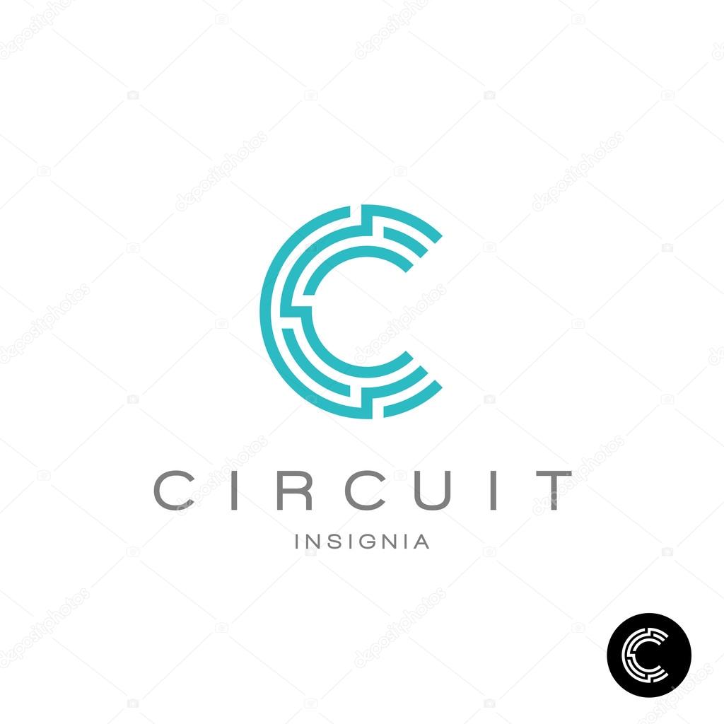 Letter C tech logo with circuit board lines style