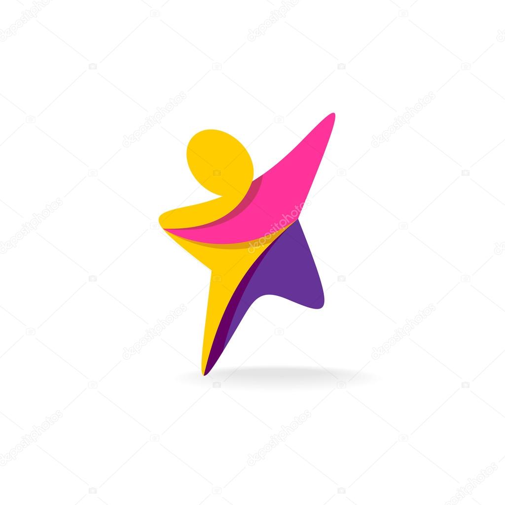 Colorful star shaped man silhouette reaching up logo