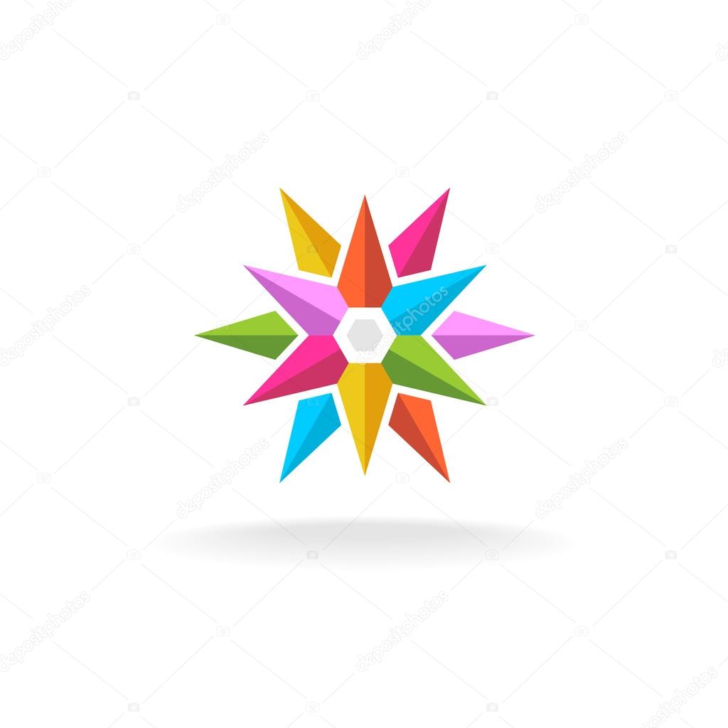 Colorful sharp star logo. Rainbow geometric burst symbol.