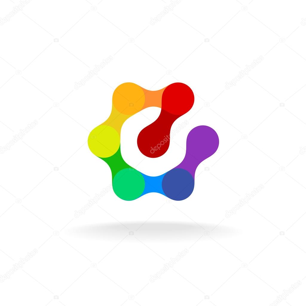 Letter E hex shape tech rainbow style logo