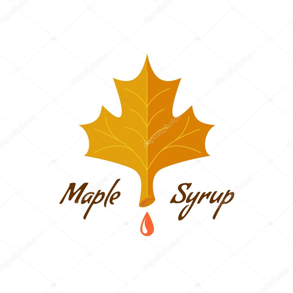 Maple syrup sign. Logo with leaf, drop and text.