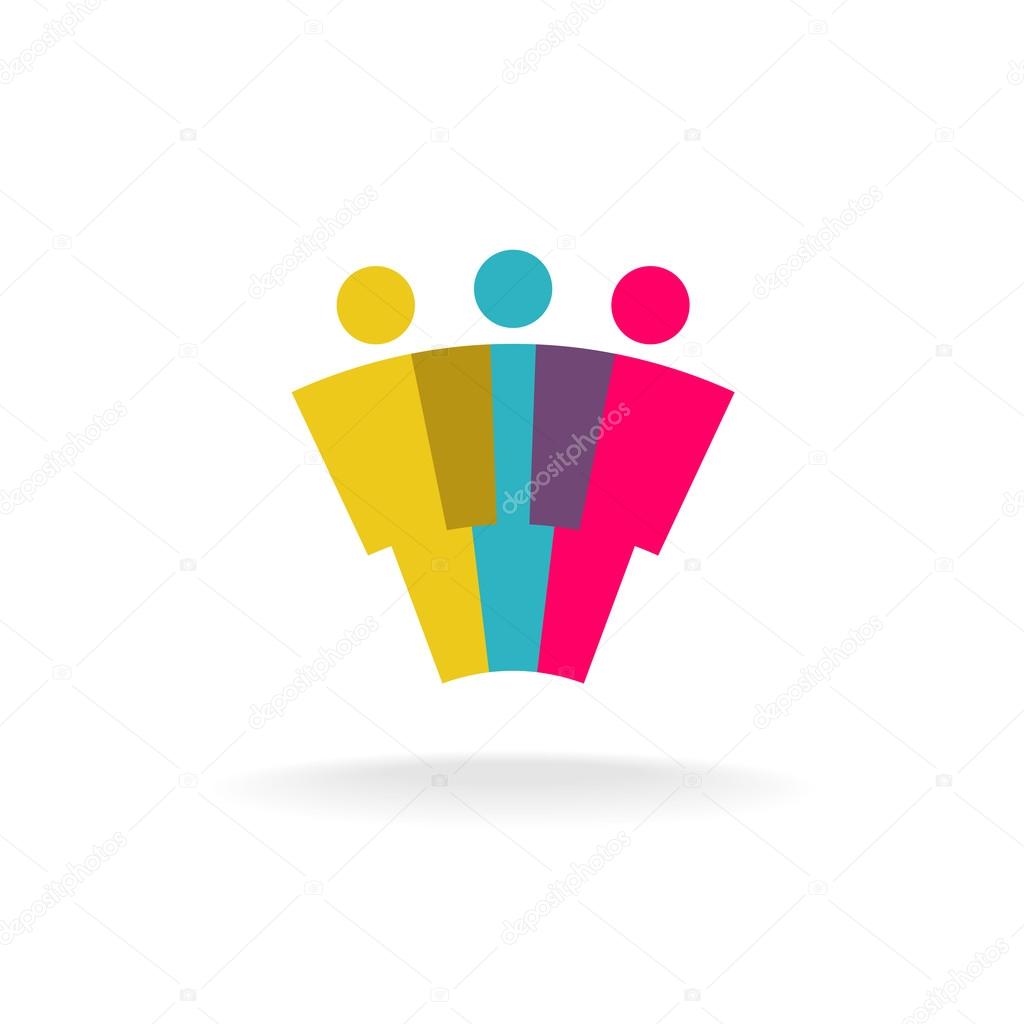 Three people colorful overlay logo. Transparency are flattened.