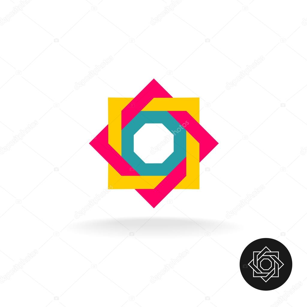 Abstract colorful square frame corner logo. Outline version included.