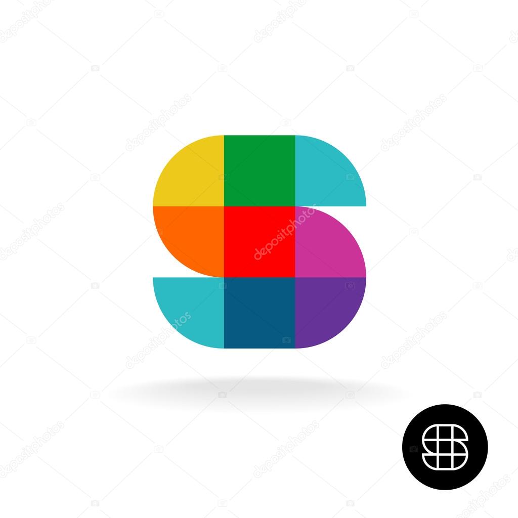 Letter S colorful rainbow square and sector particles style logo