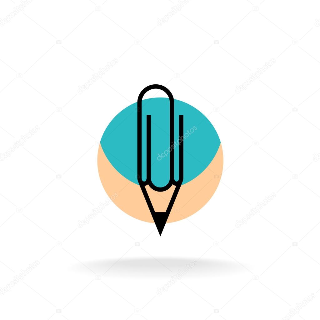 Pencil and paperclip symbol cleric office logo