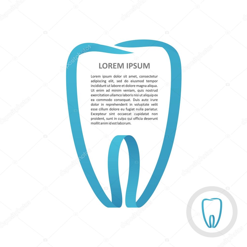 Tooth logo blue ribbon frame style. Border stripe molar shape design decoration.