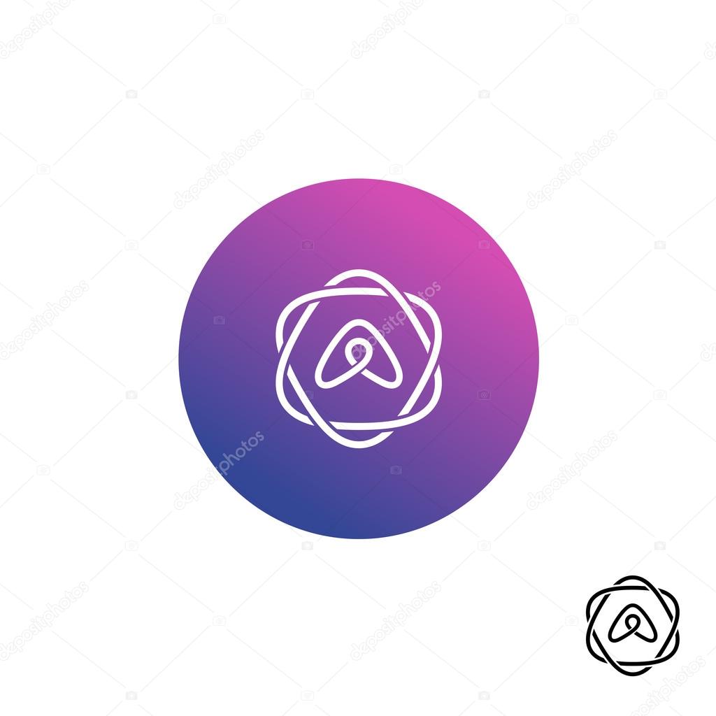 Letter A monogram linear logo with rounded hex elegant outline frame