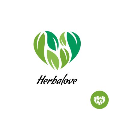 Bitkisel yeşil yaprakları ile kalp logosu.