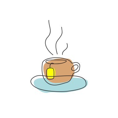 Çay bardağı çay poşeti el çizim doğrusal ile