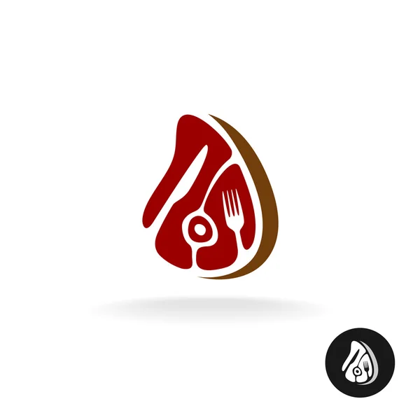 Meat piece with fork and knife logo. — Stock Photo, Image