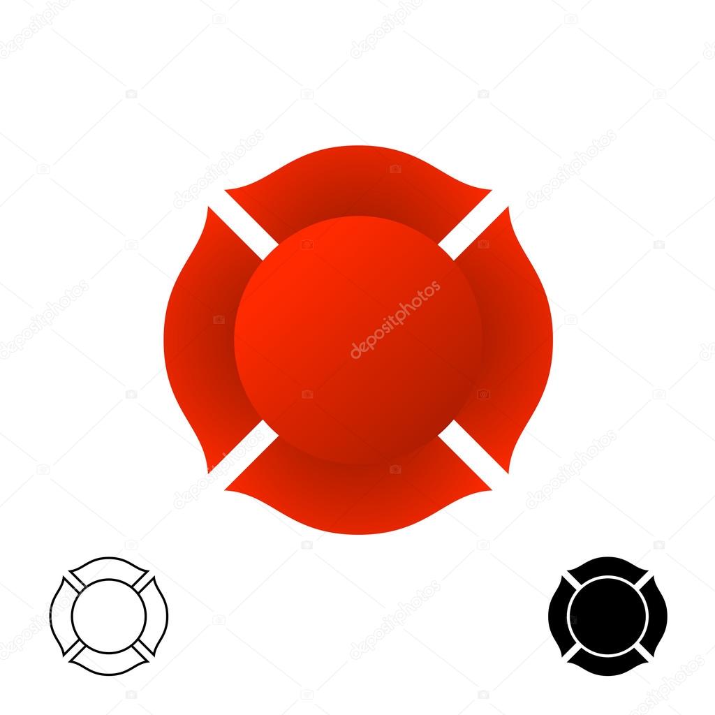 Firefighter emblem background silhouette. Red color and black monochrome versions of a badge.