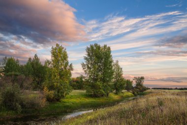 sonbahar manzara gölün kıyısında akşam