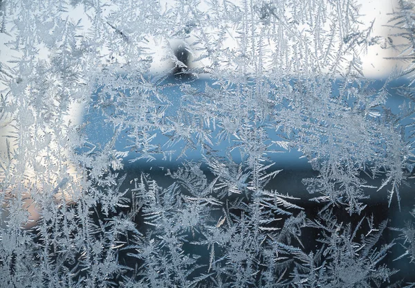 Modrá mrazivý vzor na sklo — Stock fotografie