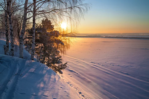 Χειμερινό ηλιοβασίλεμα στο πεδίο — Φωτογραφία Αρχείου