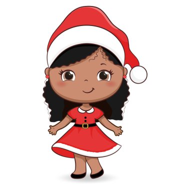 Noel Baba şapkalı tatlı küçük kız.