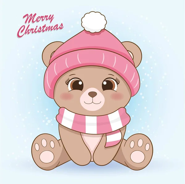 Güzel bebek dişi ayı atkı ve ponpon şapka takıyor.