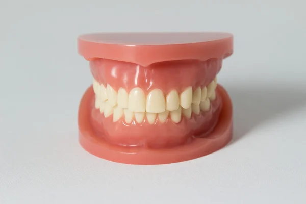 Set di denti falsi su bianco — Foto Stock