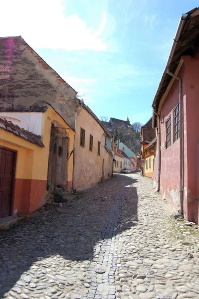 Calle Pintoresca Historico Pueblo Sighisoara Romania — стоковое фото