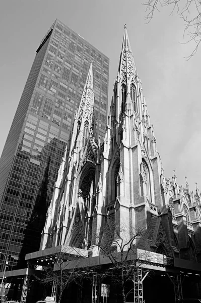 Catedral Patrick Manhattan Nueva York Blanco Negro — Fotografia de Stock