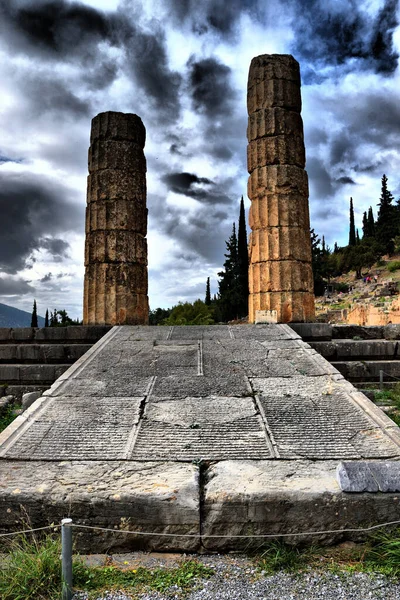 Vista Los Principales Monumentos Grecia Delfos Oraculo Delfos Оракул Дельфів — стокове фото