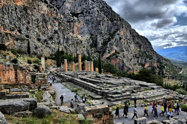 Vista Los Principales Monumentos Grecia Δελφός Δελφοί Oraculo Delfos Μαντείο — Φωτογραφία Αρχείου