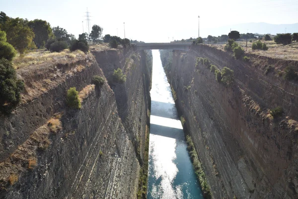 Vista Los Principales Monumentos Sitios Grecia 科林托运河 科林斯 — 图库照片