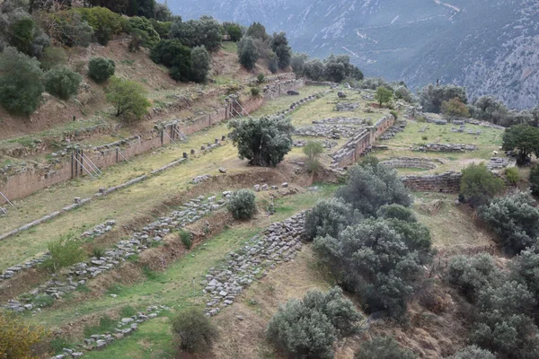 Vista Los Principales Monumentos Grecia Ruinas Delfos Δελφοί — Φωτογραφία Αρχείου