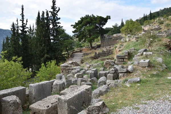 Vista Los Principales Monumentos Grecia Ruinen Von Delfos Delphi Oraculo — Stockfoto