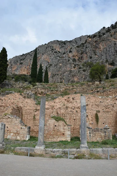 Vista Los Principales Monumentos Grecia Ruinas Delfos Delphi — Fotografia de Stock