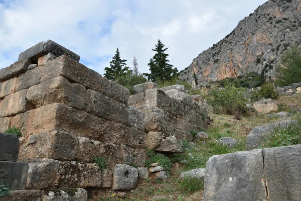 Vista Los Principales Monumentos Grecia Ruinas Delfos Delphi — Stock Photo, Image