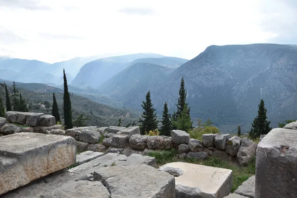 Vista Los Principales Monumentos Grecia Ruinas Delfos Delphi — Stock fotografie