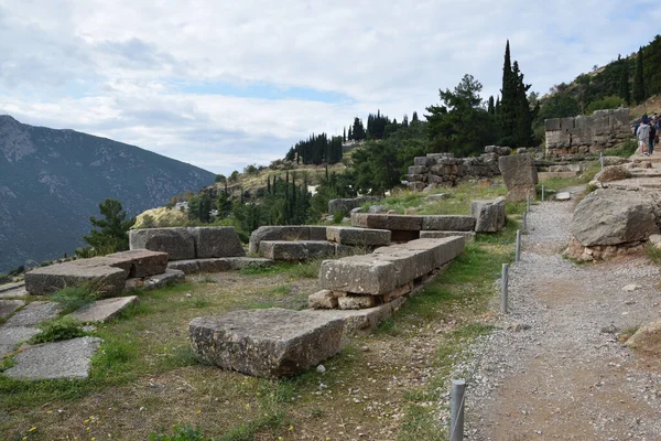 Vista Los Principales Monumentos Grecia Ruinas Delfos Delphi — Foto de Stock