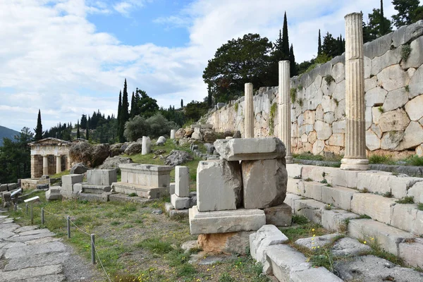 Vista Los Principales Monumentos Grecia Ruinas Delfos Delfi Oraculo Delfos — Foto Stock