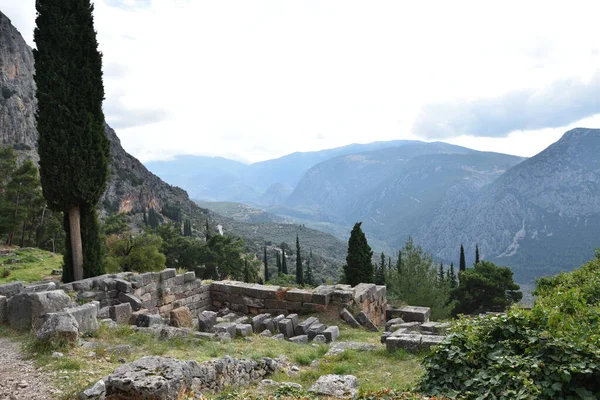 Vista Los Principales Monumentos Grecia Ruinas Delfos Delphi Oraculo Delfos — Stock fotografie