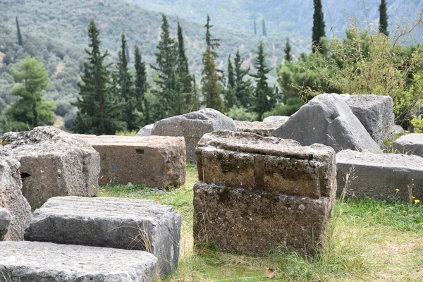 Vista Los Principales Monumentos Grecia Ruinas Delfos Delphes Oraculo Delfos — Photo