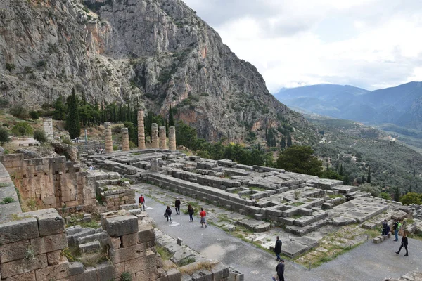 Vista Los Principales Monumentos Sitios Grecia Ruinas Delfos Delphi Oraculo — Stock Photo, Image