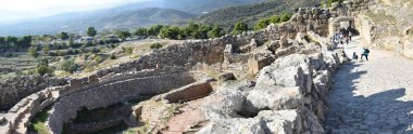 Vista panoramica de los Principales monumentos y lugares de Grecia. Ruinas de la antigua Micenas (Mycenae), ciudad de Agamenon (Agamemnon))