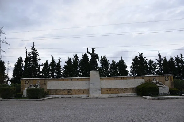 ヴィスタ プリマレスの記念碑は グレシアを飲みます Monumento Los Espartanos Leonidas Lugar Batalla Las — ストック写真