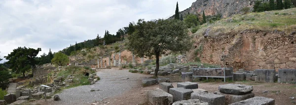 Vista Panorámica Los Principales Monumentos Lugares Grecia Ruinas Antigua Delfos — Foto de Stock