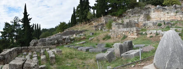 Vista Panorámica Los Principales Monumentos Lugares Grecia Ruinas Antigua Delfos — Foto de Stock