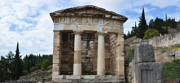 Vista Panoramica Los Principales Monumentos Lugares Grecia Ruinas Antigua Delfos — Stockfoto