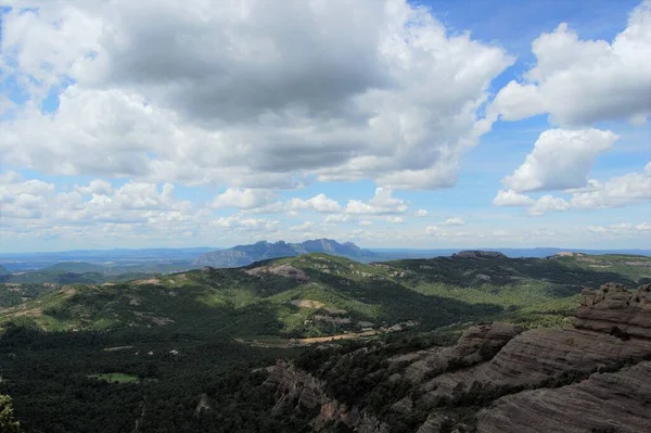 Panorama Los Montes Los Bosques Mola Catalua Vista Montserrat Catalunha — Fotografia de Stock