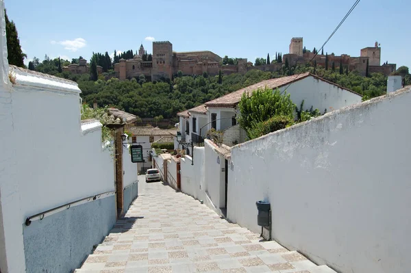 Zicht Meest Karakteristieke Straten Historische Gebouwen Van Granada Andalusië Spanje — Stockfoto