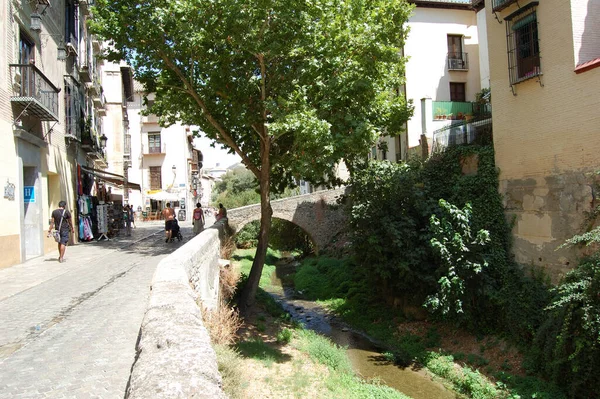 Zicht Meest Karakteristieke Straten Historische Gebouwen Van Granada Andalusië Spanje — Stockfoto