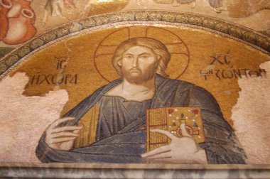 Chora 'daki Ortodoks Kilisesi (İstanbul, Türkiye). Tavandaki eski resimler..